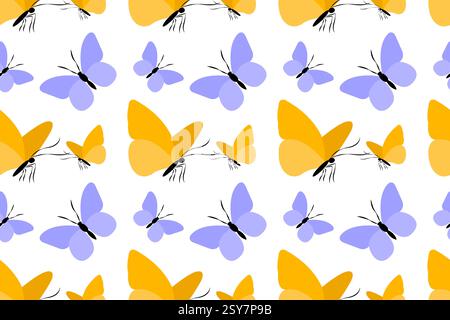 Motif vectoriel sans couture avec des papillons colorés dans des arrangements dynamiques sur un fond lumineux Illustration de Vecteur