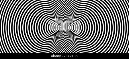 Op Art abstrait lignes déformées hypnotiques arrière-plan. Fond d'écran tunnel noir et blanc. Motif à rayures torsadées psychédéliques. Modèle horizontal Illustration de Vecteur