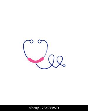 Logo d'amour stéthoscope, icône de logo de médecin ou de clinique, soins de santé de logo de stéthoscope avec forme de coeur et vecteur de conception médicale Illustration de Vecteur