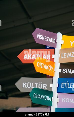 Colorful panneaux indicateurs dans la ville d'Istanbul, Turquie, pour l'affichage Banque D'Images