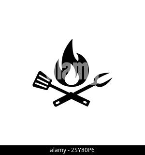 BBQ Grill logo Design illustration vectorielle. Logo pour steak House, restaurant de viande ou boucherie. Illustration de Vecteur