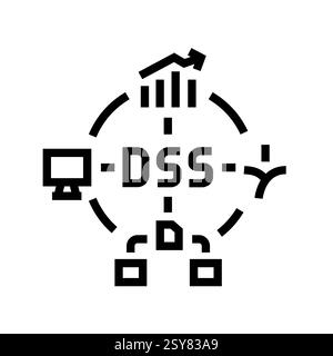 Systèmes d'aide à la décision, icône de ligne noire DSS Illustration de Vecteur