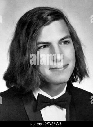 Steve Jobs. Portrait du co-fondateur d'Apple Inc, Steven Paul Jobs (1955-2011), photo de l'annuaire du lycée, 1972 Banque D'Images