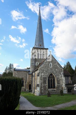 Médiévale ère normande église St Marys Hemel Hempstead Hertfordshire Angleterre Royaume-Uni qui a la plus haute flèche en Europe du XIVe siècle 14ème siècle Banque D'Images