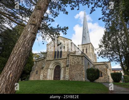 Médiévale ère normande église St Marys Hemel Hempstead Hertfordshire Angleterre Royaume-Uni qui a la plus haute flèche en Europe du XIVe siècle 14ème siècle Banque D'Images