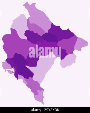 Carte du Monténégro avec les régions. Juste une carte de frontière de pays simple avec division de région. Palette de couleurs violettes. Illustration de Vecteur