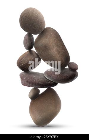Balance représentée sous forme de pierres empilées sur fond blanc Banque D'Images