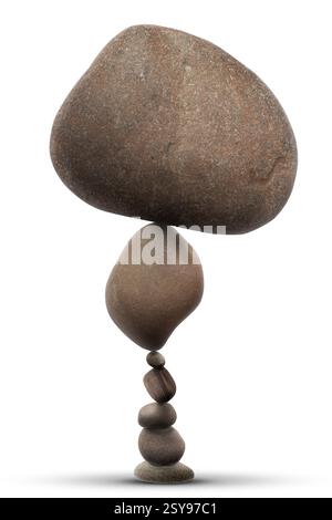 Balance représentée sous forme de pierres empilées sur fond blanc Banque D'Images