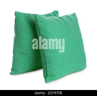 Oreillers de couleur verte isolés sur blanc Banque D'Images
