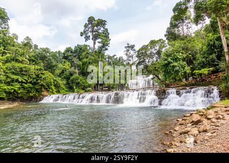 Tinuy-an Falls à Bislig, Surigao del sur, Mindanao, Philippines, présente des niveaux d'eau en cascade entourés d'une forêt tropicale luxuriante Banque D'Images