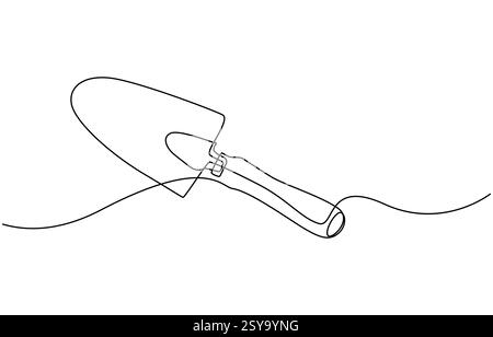 Truelle de jardinage dessin d'art à une ligne, dessin continu d'une ligne de l'icône de truelle Illustration de Vecteur