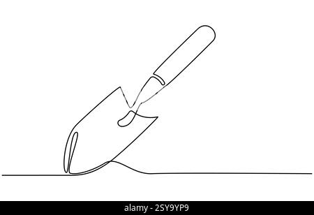Truelle de jardinage dessin d'art à une ligne, dessin continu d'une ligne de l'icône de truelle Illustration de Vecteur