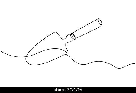 Truelle de jardinage dessin d'art à une ligne, dessin continu d'une ligne de l'icône de truelle Illustration de Vecteur