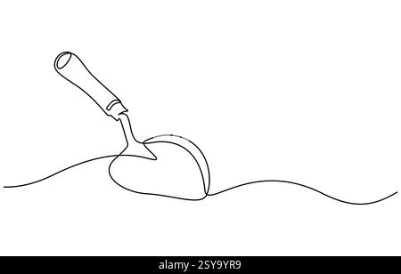 Truelle de jardinage dessin d'art à une ligne, dessin continu d'une ligne de l'icône de truelle Illustration de Vecteur