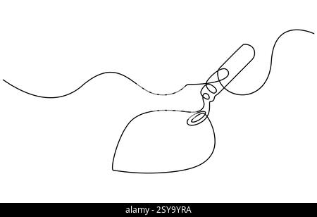 Truelle de jardinage dessin d'art à une ligne, dessin continu d'une ligne de l'icône de truelle Illustration de Vecteur