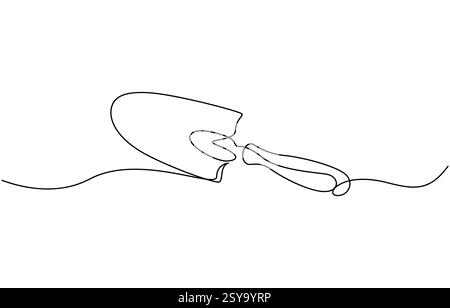 Truelle de jardinage dessin d'art à une ligne, dessin continu d'une ligne de l'icône de truelle Illustration de Vecteur