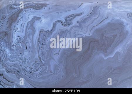 Un gros plan détaillé de peinture acrylique abstraite marbre gris avec des motifs tourbillonnants. Ce design complexe transmet fluidité et élégance, parfait pour bac Banque D'Images