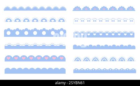 Séparateur simple de bordure festonnée avec coeur mignon et points ornement décoration de découpe de bord isolé sur fond blanc. . Illustration vectorielle Illustration de Vecteur