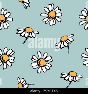 Fond dessiné à la main Daisy simple floral modèle sans couture rétro 60s 70s palette de couleurs Illustration de Vecteur