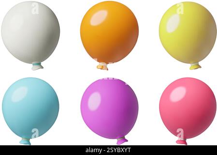 Ballons de fête 3d illustration vectorielle réaliste objets de vacances en trois dimensions bleus et blancs Illustration de Vecteur