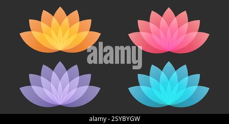 Ensemble de fleurs de Lotus. Magnifique symbole de fleur de lotus Illustration de Vecteur