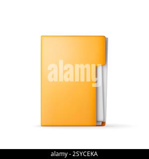 Dossier d'affaires 3D plein de papiers isolés sur blanc. Rendu jaune dossier pour correspondance, dossier pour documents papier. Icône de dossier ouvert, manila archi Illustration de Vecteur