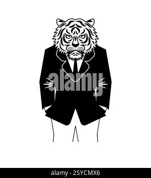 Homme d'affaires tigre. léopard en costume d'affaires. Patron de bête. Illustration de Vecteur