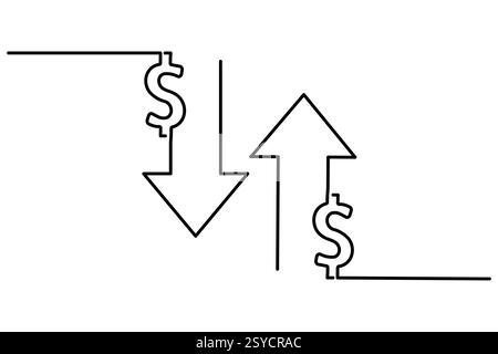 Icône dollar dessin continu d'une ligne avec illustration vectorielle de contour de signe dollar Illustration de Vecteur