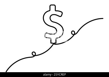 Icône dollar dessin continu d'une ligne avec illustration vectorielle de contour de signe dollar Illustration de Vecteur