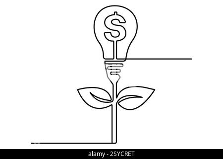 Icône dollar dessin continu d'une ligne avec illustration vectorielle de contour de signe dollar Illustration de Vecteur