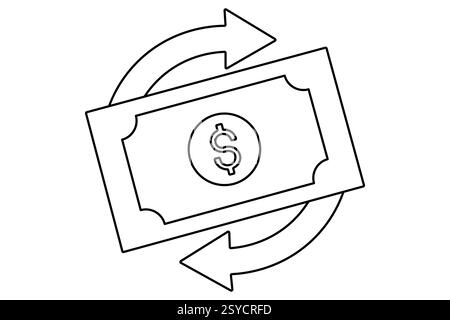 Icône dollar dessin continu d'une ligne avec illustration vectorielle de contour de signe dollar Illustration de Vecteur