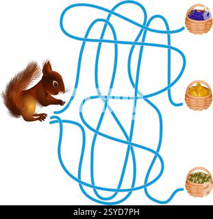 Jeu de labyrinthe, écureuil. Illustration de Vecteur