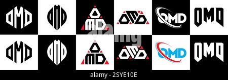 Conception de logo de lettre OMD dans le style six. OMD polygone, cercle, triangle, hexagone, style plat et simple avec couleur noir et blanc variation lettre logo se Illustration de Vecteur