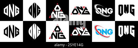 Logo ONG Letter design dans le style six. ONG polygone, cercle, triangle, hexagone, style plat et simple avec variation de couleur noir et blanc lettre logo se Illustration de Vecteur