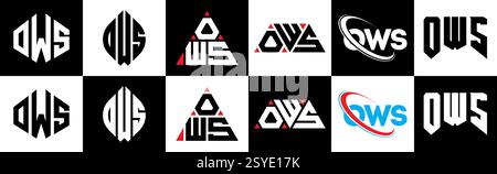 Conception de logo de lettre OWS dans le style six. OWS polygone, cercle, triangle, hexagone, style plat et simple avec couleur noir et blanc variation lettre logo se Illustration de Vecteur