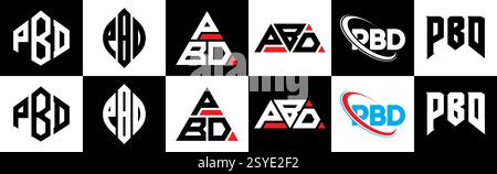 Conception de logo de lettre PBD dans le style six. PBD polygone, cercle, triangle, hexagone, style plat et simple avec couleur noir et blanc variation lettre logo se Illustration de Vecteur