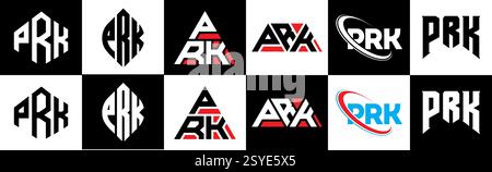 Design de logo de lettre PRK dans le style six. PRK polygone, cercle, triangle, hexagone, style plat et simple avec lettre de variation de couleur noir et blanc logo se Illustration de Vecteur