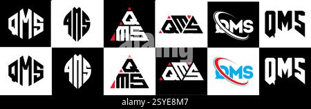 Conception de logo de lettre QMS dans le style six. QMS polygone, cercle, triangle, hexagone, style plat et simple avec couleur noir et blanc variation lettre logo se Illustration de Vecteur