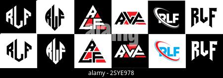 Conception de logo de lettre RLF dans le style six. RLF polygone, cercle, triangle, hexagone, style plat et simple avec couleur noir et blanc variation lettre logo se Illustration de Vecteur