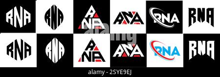 Conception de logo de lettre ARN dans le style six. ARN polygone, cercle, triangle, hexagone, style plat et simple avec lettre de variation de couleur noir et blanc logo se Illustration de Vecteur