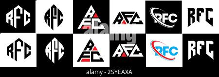 Design de logo de lettre RFC dans le style six. Polygone RFC, cercle, triangle, hexagone, style plat et simple avec logo de variation de couleur noir et blanc Illustration de Vecteur