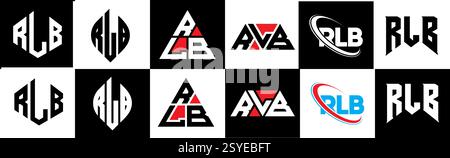 Conception de logo de lettre RLB dans le style six. RLB polygone, cercle, triangle, hexagone, style plat et simple avec variation de couleur noir et blanc lettre logo se Illustration de Vecteur