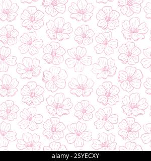 Modèle sans couture avec fleurs de cerisier roses, ornement de contour, motif délicat de style japonais. Pour vêtements, textiles, papier peint. Arrière-plan vectoriel Illustration de Vecteur
