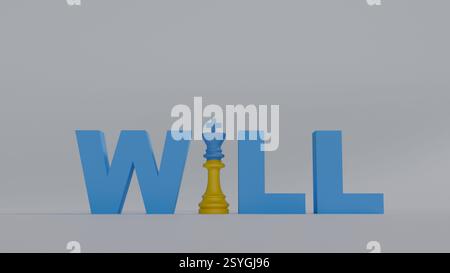 Roi des échecs aux couleurs du drapeau ukrainien et le texte sera sur un fond blanc, courageux Ukraine, roi ukrainien Banque D'Images