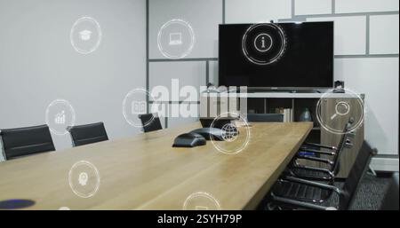 Image des icônes de traitement des données et d'écologie au-dessus du bureau Banque D'Images