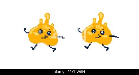 Personnages jaunes souriants de style pixel art avec des expressions mignonnes et des poses ludiques Illustration de Vecteur