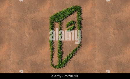 Concept conceptuel vert été pelouse herbe symbole forme sur sol brun ou fond de terre, fermé livre signe. 3d métaphore de l'illustration pour l'apprentissage Banque D'Images