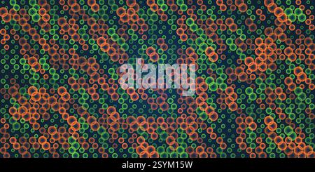 Illustration numérique abstraite avec un motif de bulles décalées multicouches rouges et vertes brillantes sur un fond sombre. Parfait pour Futuristic, Illustration de Vecteur