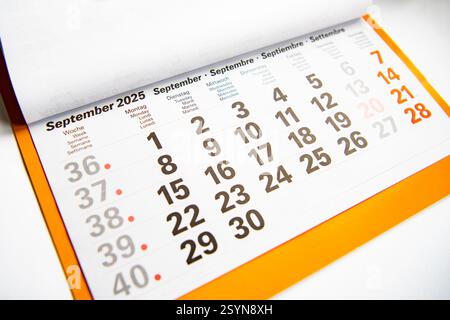 Agenda pour le mois de septembre 2025 Banque D'Images