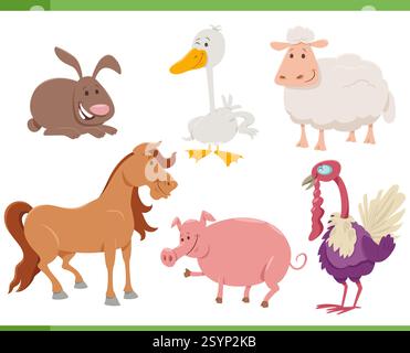 Illustration de dessin animé de drôle animaux de ferme personnages comiques ensemble Illustration de Vecteur